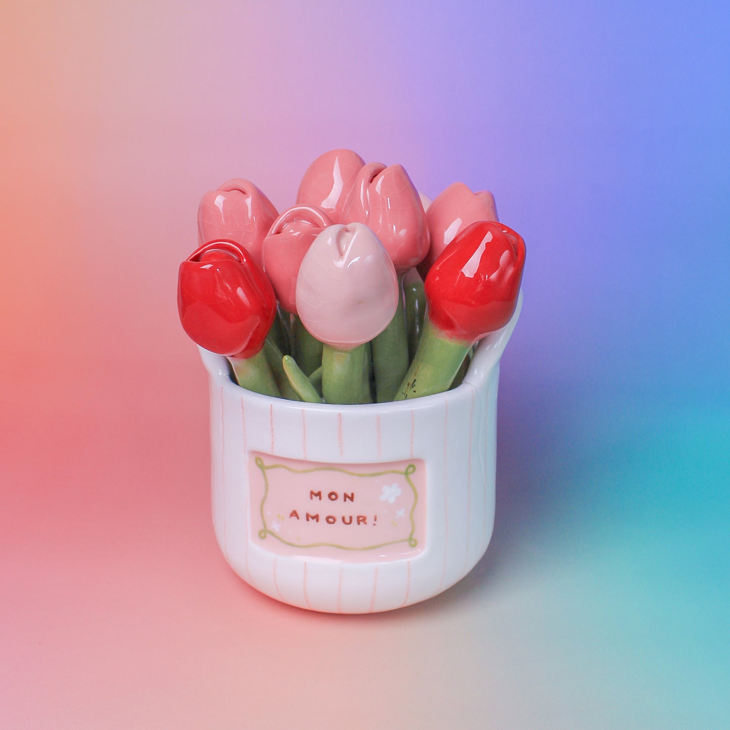 PINK STRIPE FLOWER VASE (seconds)