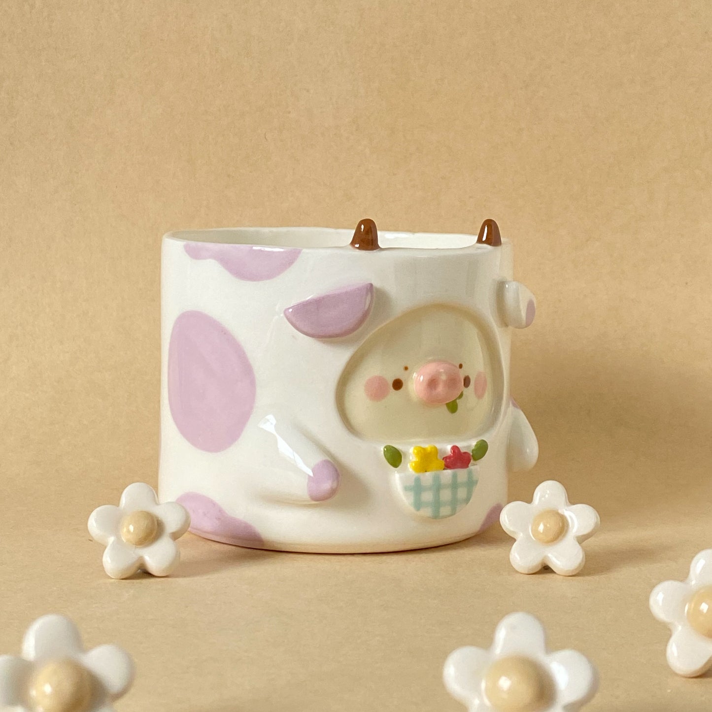 LILAC BOF - COW PLANTER WITH DRAINAGE HOLE