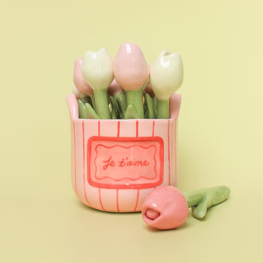 CREAM PINK CERAMIC TULIP - sold individually