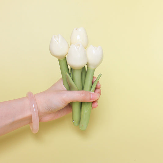 CREAM PINK CERAMIC TULIP - sold individually