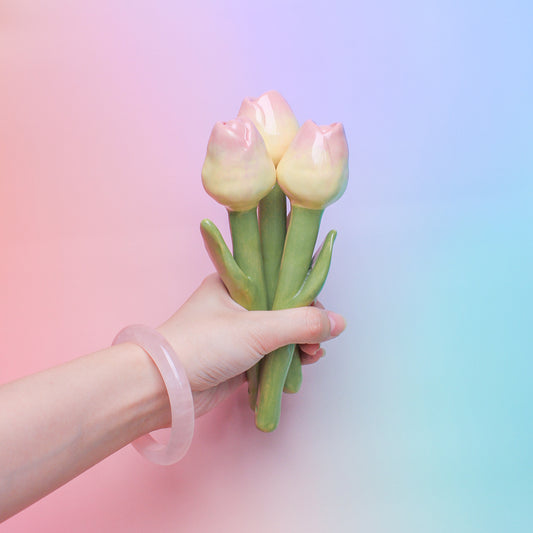 PINK & BEIGE CERAMIC TULIP - sold individually