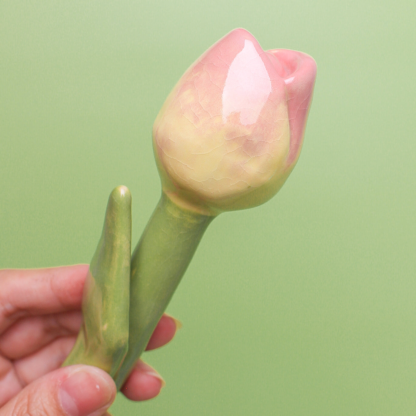 PINK & BEIGE CERAMIC TULIP - sold individually