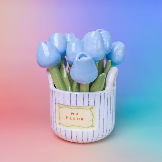BLUE STRIPE FLOWER VASE (seconds)